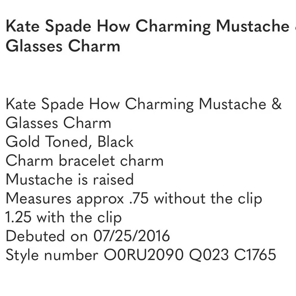 🌀 kate spade How Charming Mustache Charm - Picture 6 of 9